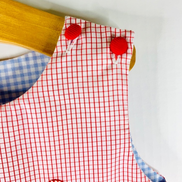 Christmas Santa/Pumpkin red/blue Gingham reversible A-line scallop jumper dress - Picture 7 of 14